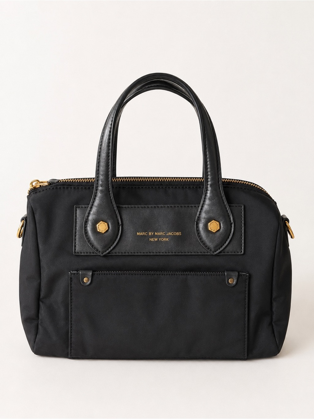 Marc by Marc Jacobs Black Nylon Satchel with Gold Hardware Cow Hide Leather 2000